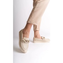 Joy Ayakkabı Layla Bağcıksız Ortopedik Rahat Taban Kalp Desenli Kadın Babet Ayakkabı Ckt - Krem