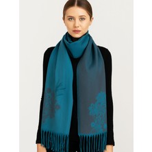 Calista Aksesuar Mavi-Gri Tonlarında Deseneli İnce Şal