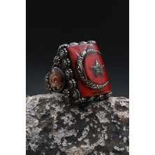 Prestige Özel Tasarım Ay Yıldızlı ve Kurt Figürlü ve Kelime-I Tevhid Yazlı 925 Ayar Gümüş Erkek Yüzük 902357