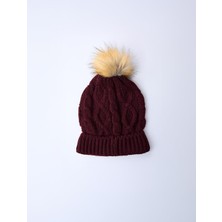 Jimmy Key Bordo Saç Örgü Desenli Ponpon Detaylı Bere