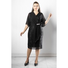 Modaviki Şifon Detaylı Abiye Elbise Siyah MDV390