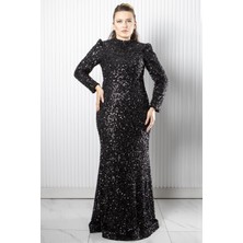 Modaviki Payetli Balık Abiye Siyah AHN272