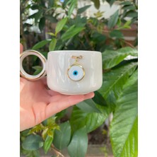 Alpila Beyaz Nazar Boncuklu Çay - Kahve Fincanı Altın Dekorlu