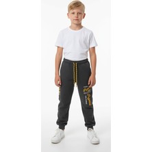 Gigi Giyim Kargo Cepli Yazı Detaylı Erkek Çocuk Eşofman Altı Füme