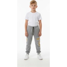 Gigi Giyim Kargo Cepli Yazı Detaylı Erkek Çocuk Eşofman Altı Gri