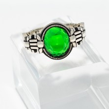 Yıldırım Modern Desenli Yeşil Zümrüt Taşlı 925 Ayar Gümüş Erkek Yüzük – Güç ve Tarzın Sembolü