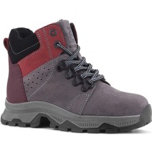 Rakerplus Hakiki Deri Gri Bordo Fermuarlı Trekking Çocuk Bot