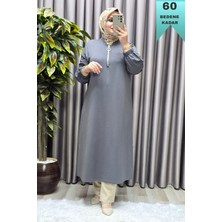 Elmas Tesettür Kadın Tesettür Giyim Büyük Beden Fermuarlı Jumbo Uzun Tunik