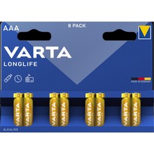 Varta Longlife Aaa Ince Kalem Alkalin Pil Paket 8'li 3 Adet