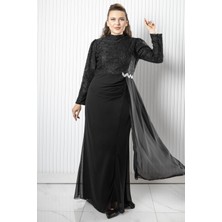 Modaviki Dantel Şifon Abiye Elbise Siyah FHM958