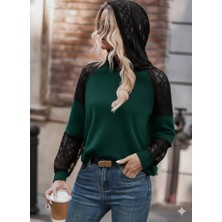 Aisha Elbise Kadın Uzun Kollu Dantelli Kapşonlu Viskon Iki Iplik Bluz