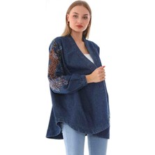 Dadali Nakışlı Denim Kimono