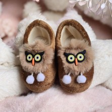Burcumay Çocuk Hayvan Figürlü Kahverengi Erkek Kız Unisex Panduf Kışlık Yumuşak Peluş Ev Ayakkabısı