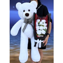 Lenostra Büyük Beyaz Ayıcık ve Beyaz Gül Buketi - Anneler Için Hediye - Sevgili Için Hediye - Sevgiliye Çiçek