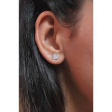 Sunshine 925 Ayar Gümüş , Rodyum Kaplama Beyaz Taşlı Lotus Çiçeği Küpe