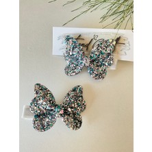 Glitter Payet Pırıtılı Gümüş Miks Renk Kelebekli 2’li Klips Toka