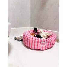 Girlsy Bags Pembe Çizgili Küçükorganizer Sepet Dolap Içi Düzenleyici Makyaj Çantası Kumaş Organizer Çanta