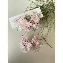 Glitter Pırıltılı Pullu Pembe Kelebekli 2’li Klips Toka