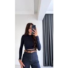 Lizzy Masi Tam Pamuklu Soft Touch Likralı Crop Body Lacivert