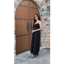 Britney Istiridye Detaylı Siyah Midi Boy Elbise