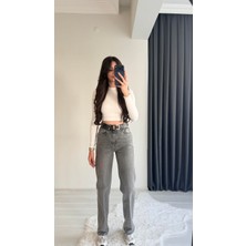 Cowe Kemerli Yüksek Bel Jean Füme