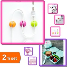 Hereveoyuncak 4 Bölmeli Çatallı Yemek Saklama Diyet Kabı + 6 Parça Kablo Sabitleme Aparatı Seti - 2li Set NQT42L