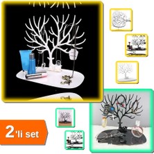 Hereveoyuncak Beyaz Mücevher Organizeri Geyik Şeklinde + Siyah Geyik Yüzük Küpe Düzenleyici - 2li Set D6W5G0