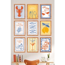 UNT Akdeniz Esintili Retro 9’lu Mdf Duvar Tablo Seti – Mutfak ve Kafe Dekoru2