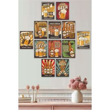 UNT Retro Beer Temalı 12 Parça Renkli Dekoratif Mdf Tablo Seti
