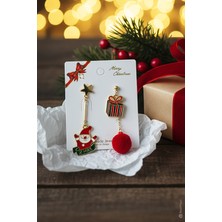 Bear & Pear Christmas 2'li Küpe Seti Yılbaşı Konseptli Küpe Serisi Noel Baba