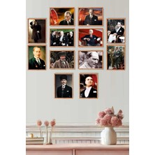 UNT 12 Parça Ahşap Ceviz Çerçeve Görünümlü Mustafa Kemal Atatürk Tablo Seti