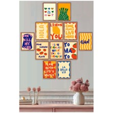 UNT Çerçeve Baskılı Eğlenceli, Abstract,  Minimalist, Modern Yiyecekler ve Mutfak Dekoru 12 Li Set Tablo