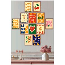 UNT Çerçeve Baskılı Eğlenceli, Abstract,  Minimalist, Modern Yiyecekler ve Mutfak Dekoru 12 Li Set Tablo