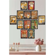 UNT Retro Beer Temalı 12 Parça Renkli Dekoratif Mdf Tablo Seti