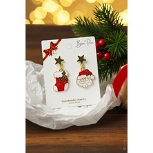 Bear & Pear Noel Baba ve Şömine Çorabı 2'li Yılbaşı Küpe Seti