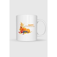 Bahriyeli Collection  Mutlu Şükran Günü Meyveler Thanksgiving Tasarımlı Kupa Bardak