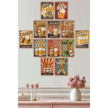UNT Retro Beer Temalı 12 Parça Renkli Dekoratif Mdf Tablo Seti