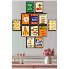 UNT Çerçeve Baskılı Eğlenceli, Abstract,  Minimalist, Modern Yiyecekler ve Mutfak Dekoru 12 Li Set Tablo