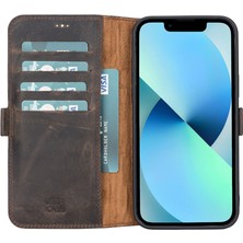 Kitabevimden Apple iPhone 13 Pro Max Uyumlu Deri Cüzdanlı Kılıf Acı Kahve
