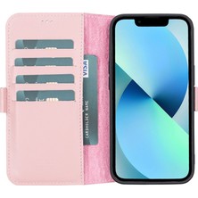 Kitabevimden Apple iPhone 13 Uyumlu Deri Cüzdanlı Kılıf Toz Pembe