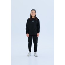 Black One Kız Çocuk Şerit Detaylı Salaş Sweat ve Tayt Spor Takım