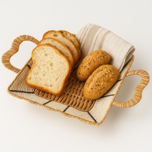 Özgün Ev Kare Hasır Ekmek Sepeti-24 cm x 24 cm x 7 cm