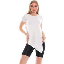 Alışveriş Sokağı Çapraz Kesim Viskon Kumaş Casual Beyaz Tunik