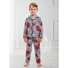 Pijakids - Serenad Pjkö Ör. Adam Desenli Gri Uzun Kollu Önden Düğmeli Erkek Çocuk Pijama Takımı 4-12 Yaş 510U