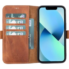 Kitabevimden Apple iPhone 13 Uyumlu Deri Cüzdanlı Kılıf Karamel