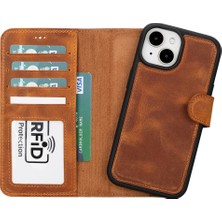 Kitabevimden Apple iPhone 15 Uyumlu Deri Cüzdanlı Kılıf Mwwn G19 Taba