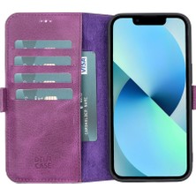 Kitabevimden Apple iPhone 13 Uyumlu Deri Cüzdanlı Kılıf Rustik Mor