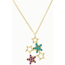 Hakan Mücevherat Renkli Taşlı Yıldız 14 Ayar Altın Kolye