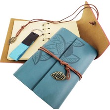 Özel Ahşap Kutulu Mavi Deri Defter ve Anahtarlık Seti