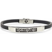 Hg.Aksesuar Erkek Galaksi Yıldızlar Figürlü Silikon Kordonlu Çelik Bileklik